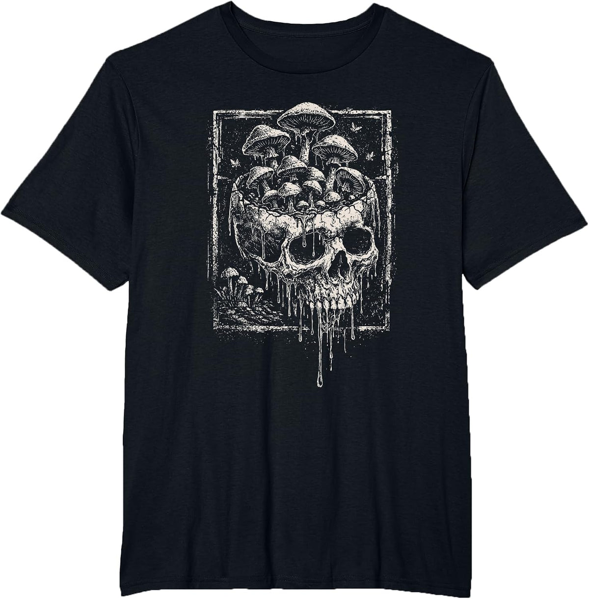 Skull Mushroom Dark Grunge Skeleton Forest Horror Aesthetic T-Shirt - Black