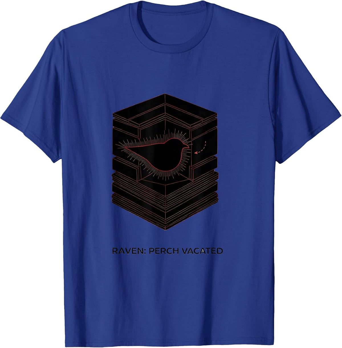 Men's Raven Perch Vacated Geometric Edgar Allan Poe Literary Humor T-Shirt - Royal Blue