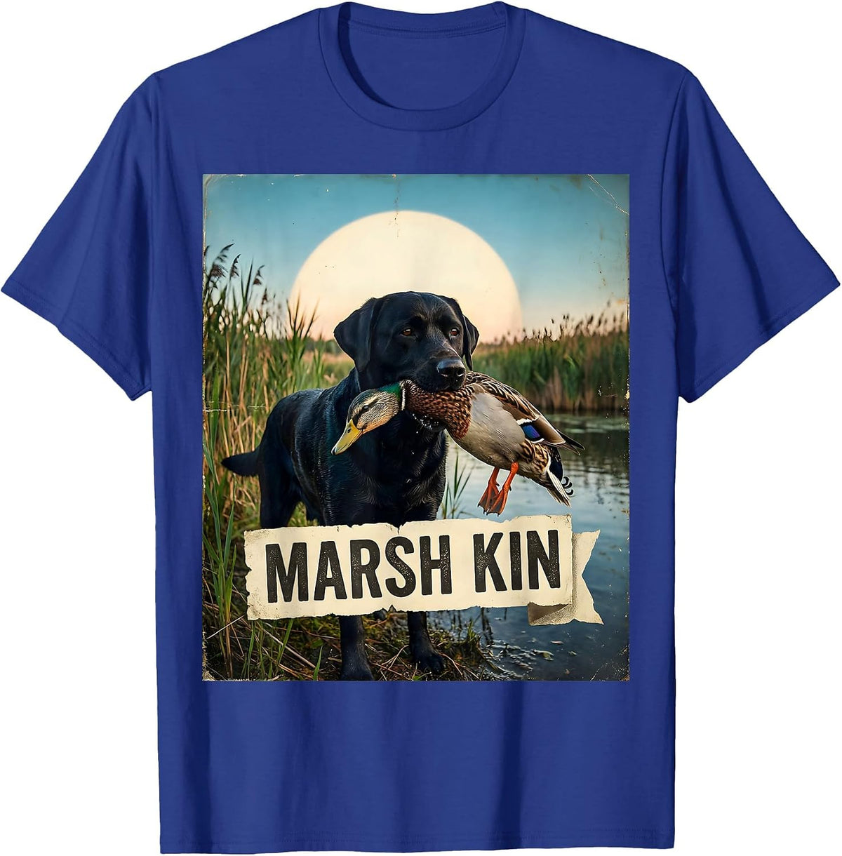 Marsh Kin Vintage Local Boy Black Lab Duck Hunting Youth T-Shirt - Royal Blue