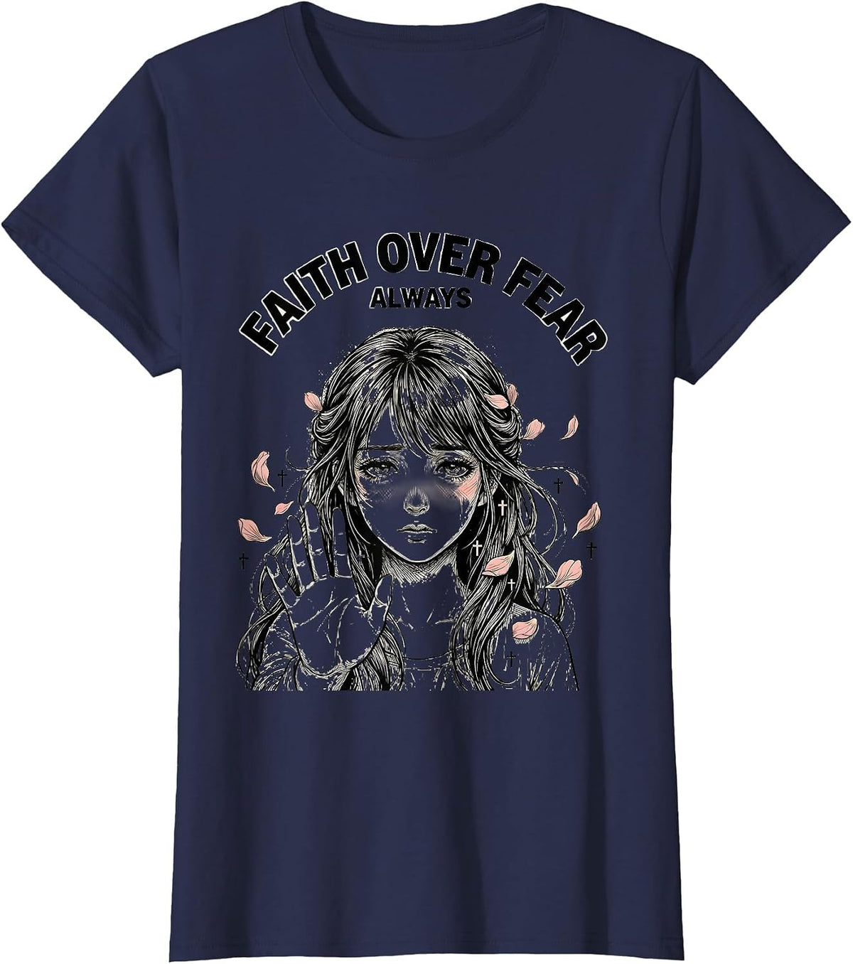 Women's Not Today Satan Faith Over Fear Always Design T-Shirt - Navy Blue