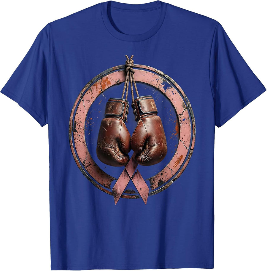 Boxing Gloves Cancer Awareness Ribbon Graphic T-Shirt - Royal Blue