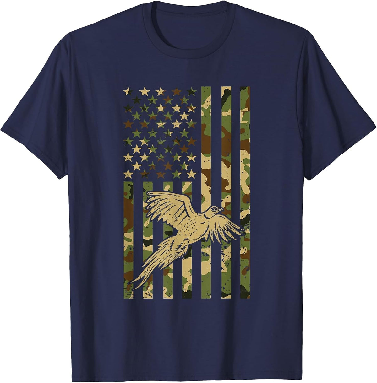 Pheasant Hunting Bird Hunter Hunting American Flag Camo T-Shirt - Navy Blue