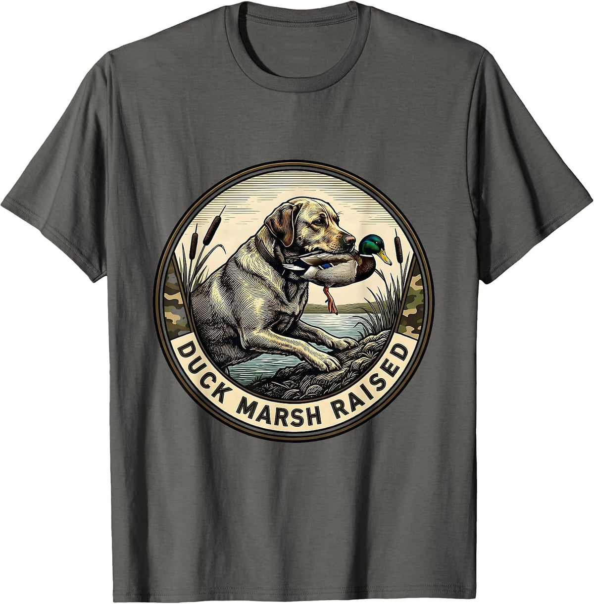 Men's Duck Marsh Raised Labrador Hunting Dog Waterfowl Youth T-Shirt - Asphalt Grey