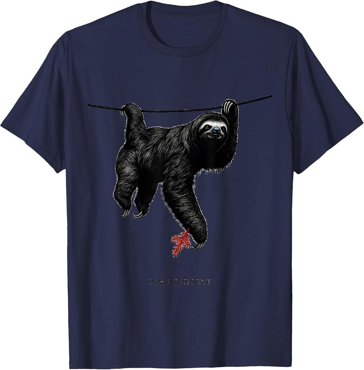 Men's Slow Got Here First Funny Sloth Christmas Humor Sloth Lover T-Shirt - Navy Blue