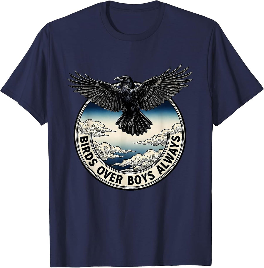 Birds Over Boys Always Bold Statement Design T-Shirt - Navy Blue
