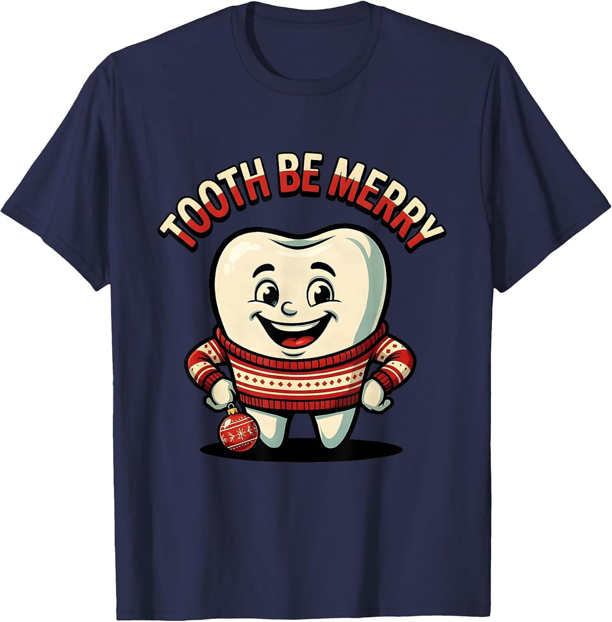 Men's Tooth Be Merry Cartoon Dental Team Christmas Halloween T-Shirt - Navy Blue