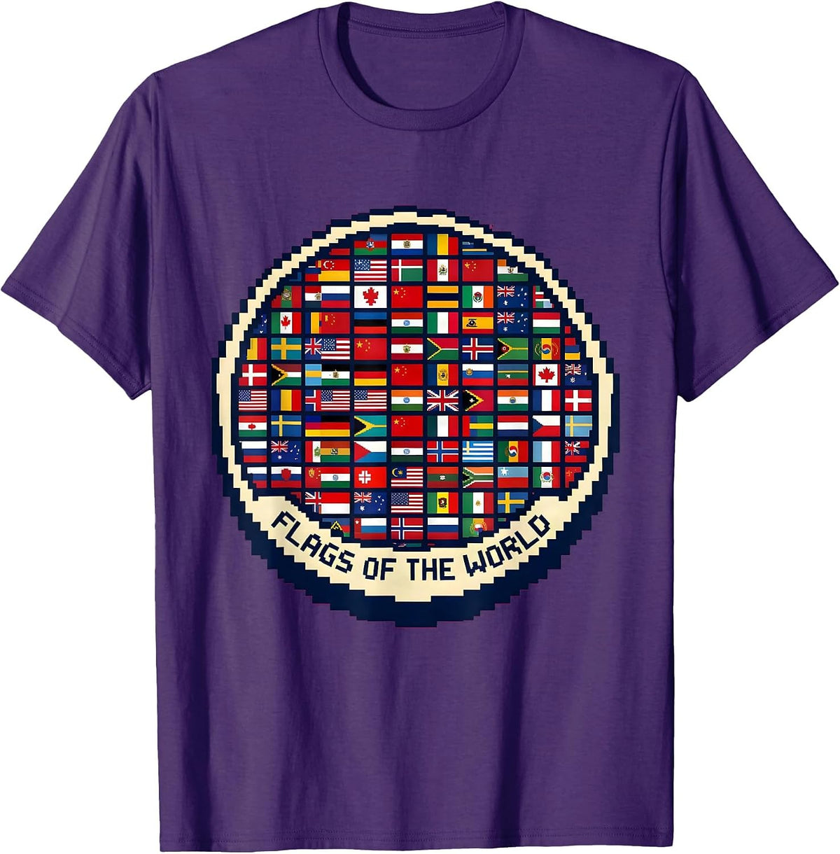 Men's Flags Of The World Pixel Art Geography Lover Gift T-Shirt - Purple