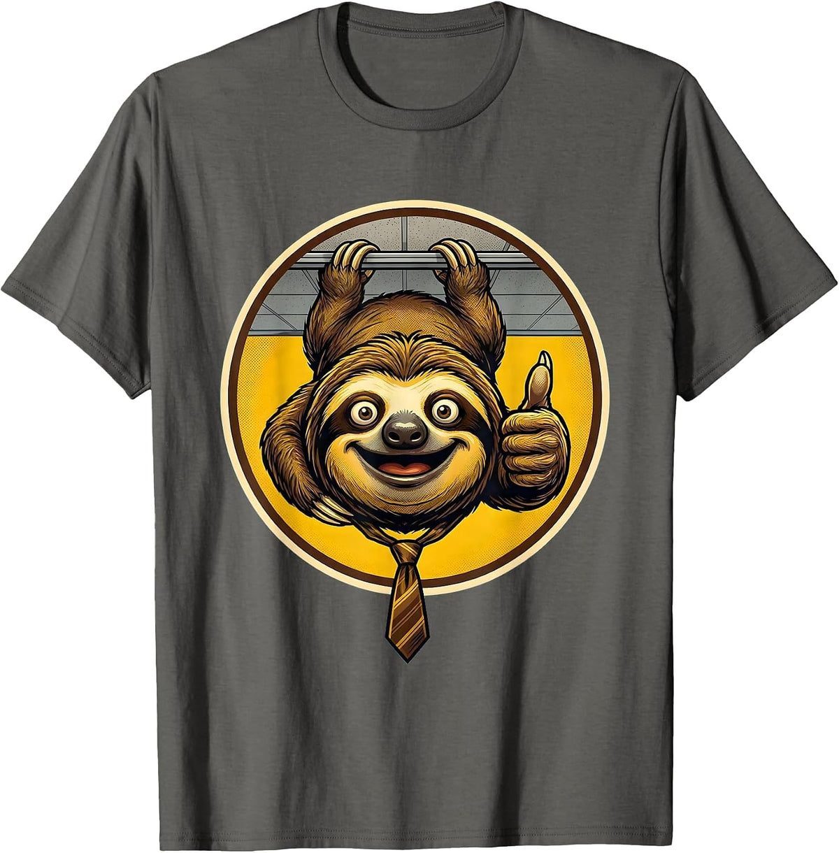 Men's Sloth Office Cubicle Ceiling Funny Humor Graphic T-Shirt - Asphalt Grey
