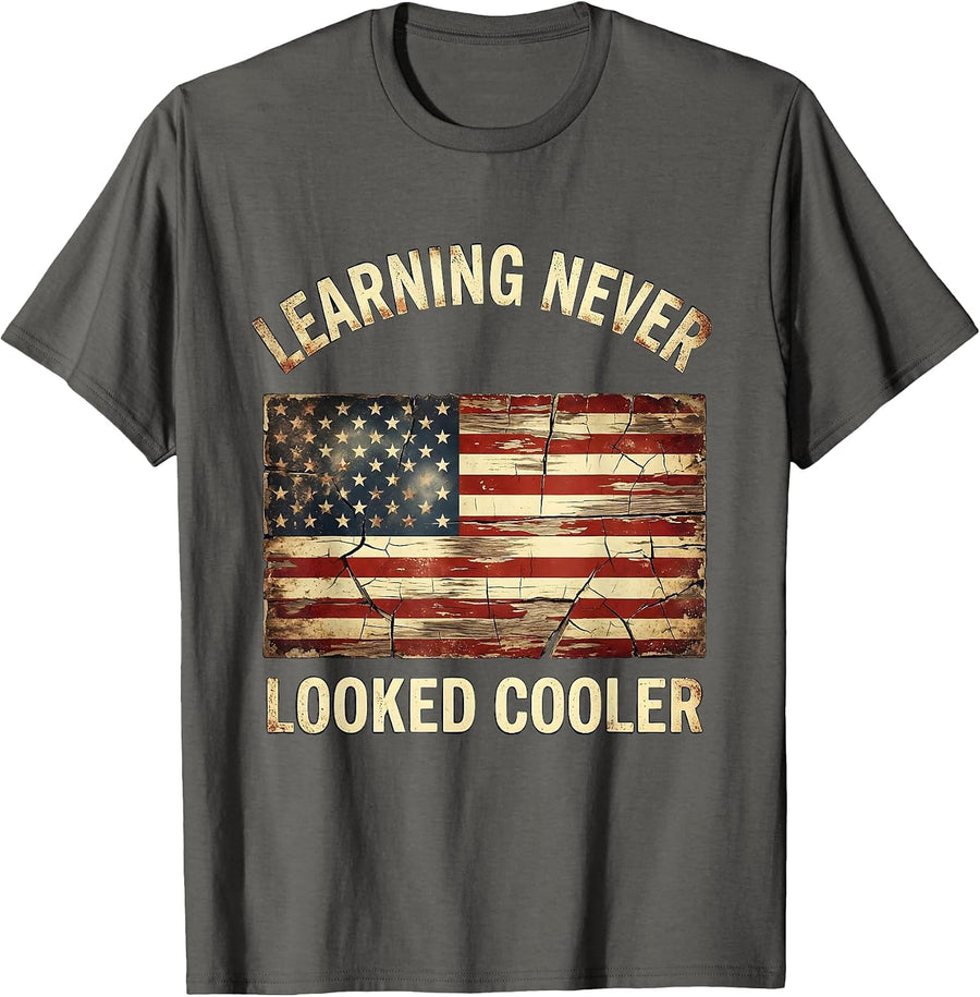 Learning Never Looked Cooler School Girls Design T-Shirt - Asphalt Grey