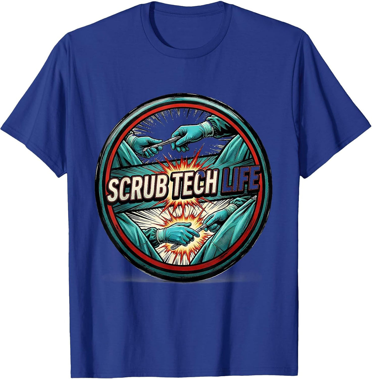 Scrub Tech Life Comic Book Surgical Technologist Allied T-Shirt - Royal Blue