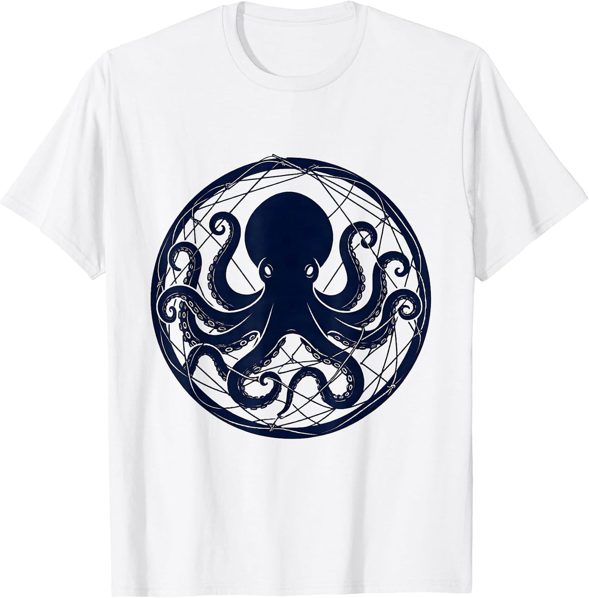 Men's Octopus Deep Sea Fishing Line Graphic Tee T-Shirt - White