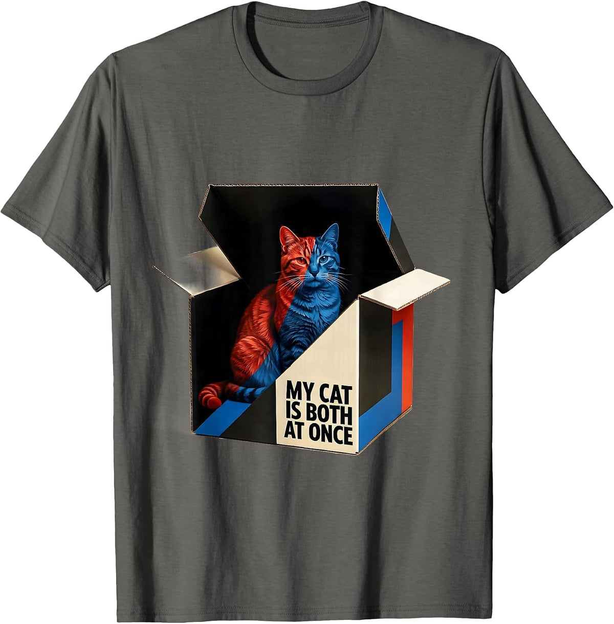 My Cat Is Both At Once Funny Science Geek Quantum Physics T-Shirt - Asphalt Grey