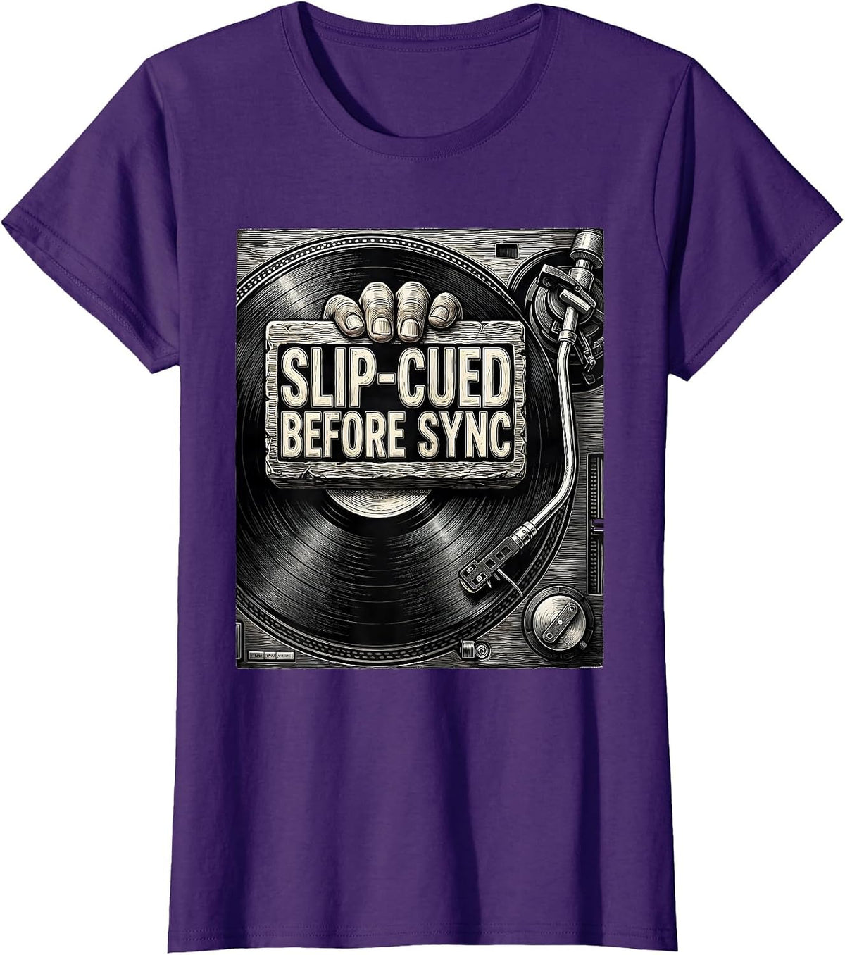 Women's Slip-Cued Before Sync Retro DJ Gift Vintage Electronic Music T-Shirt - Purple
