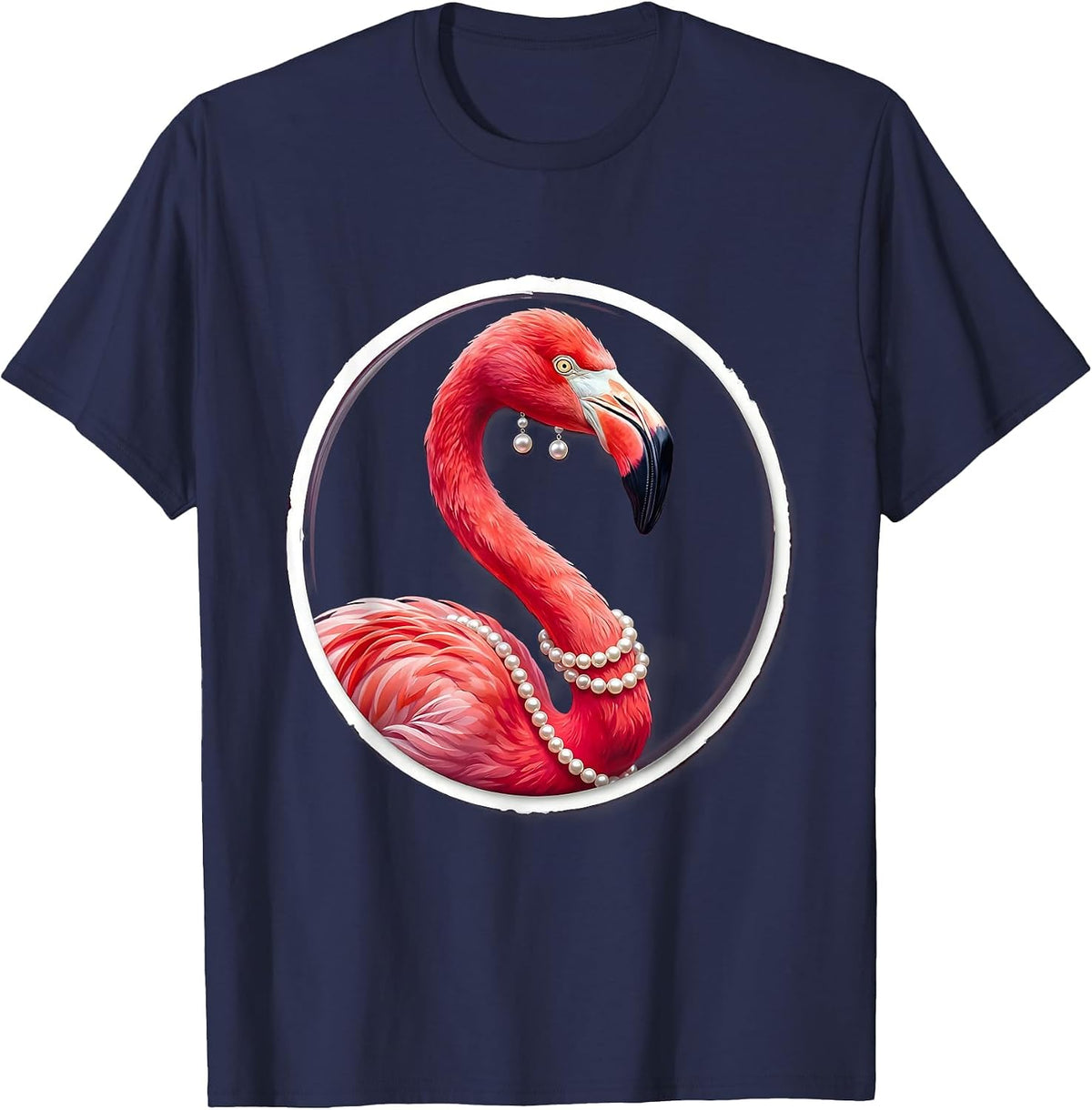 Elegant Flamingo Pearl Necklace and Earrings Design T-Shirt - Navy Blue