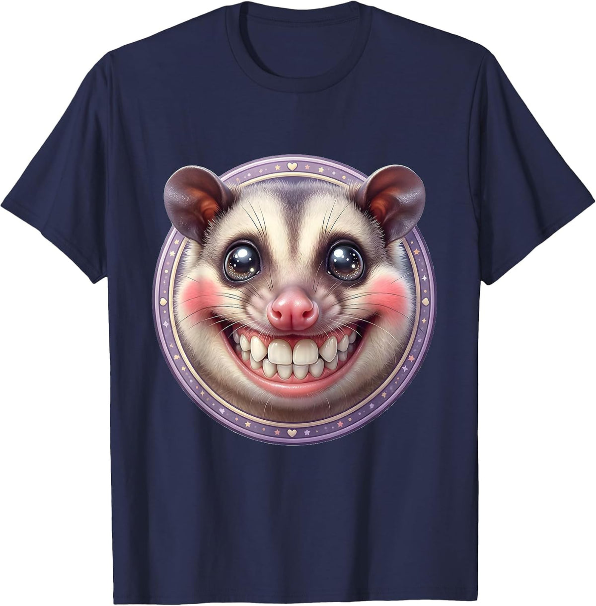 Men's Snarling Opossum Close-Up Wild Animal Design T-Shirt - Navy Blue