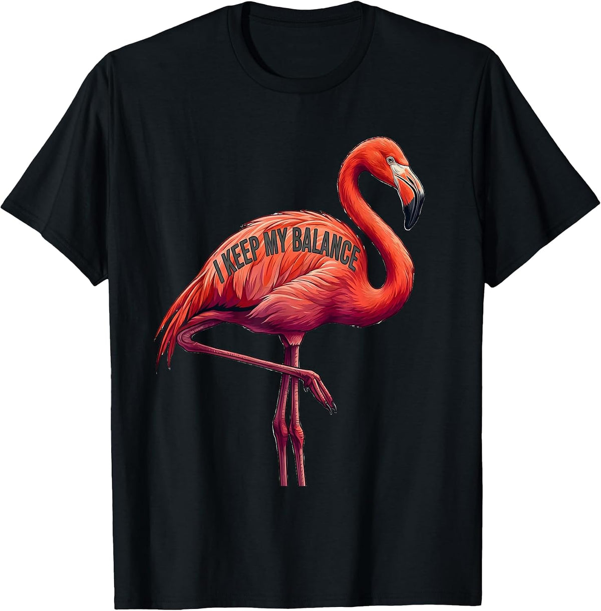 Men's I Keep My Balance Funny Flamingo Animal Humor Bird Lover T-Shirt - Black