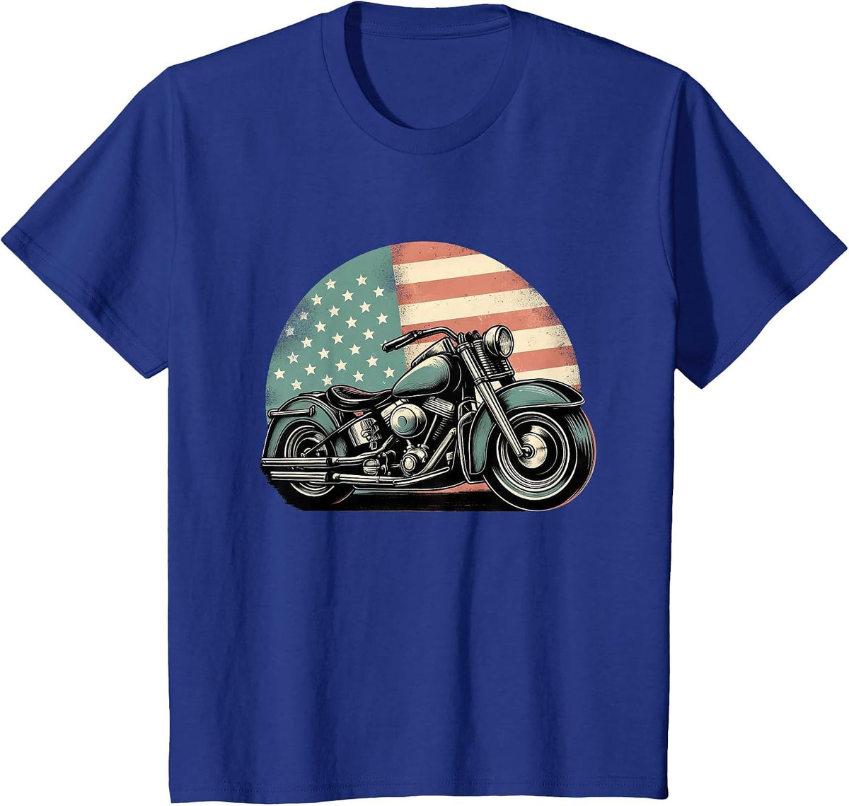 Motorcycle US American Flag Biker Motorbike Patriotic T-Shirt - Royal Blue