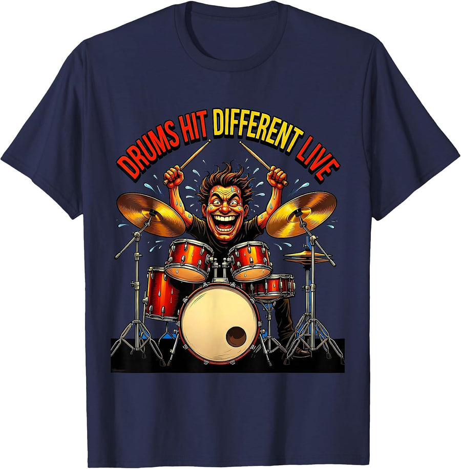 Drums Hit Different Live Music Design T-Shirt - Navy Blue