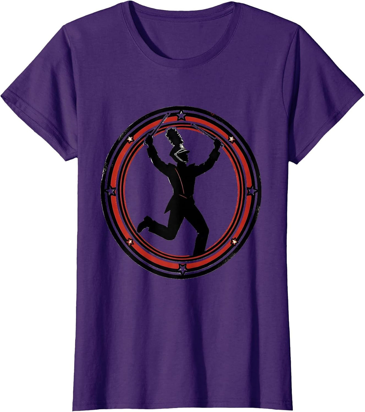 Women's Drum Major Mom Bun Silhouette Band Mom Gift T-Shirt - Purple