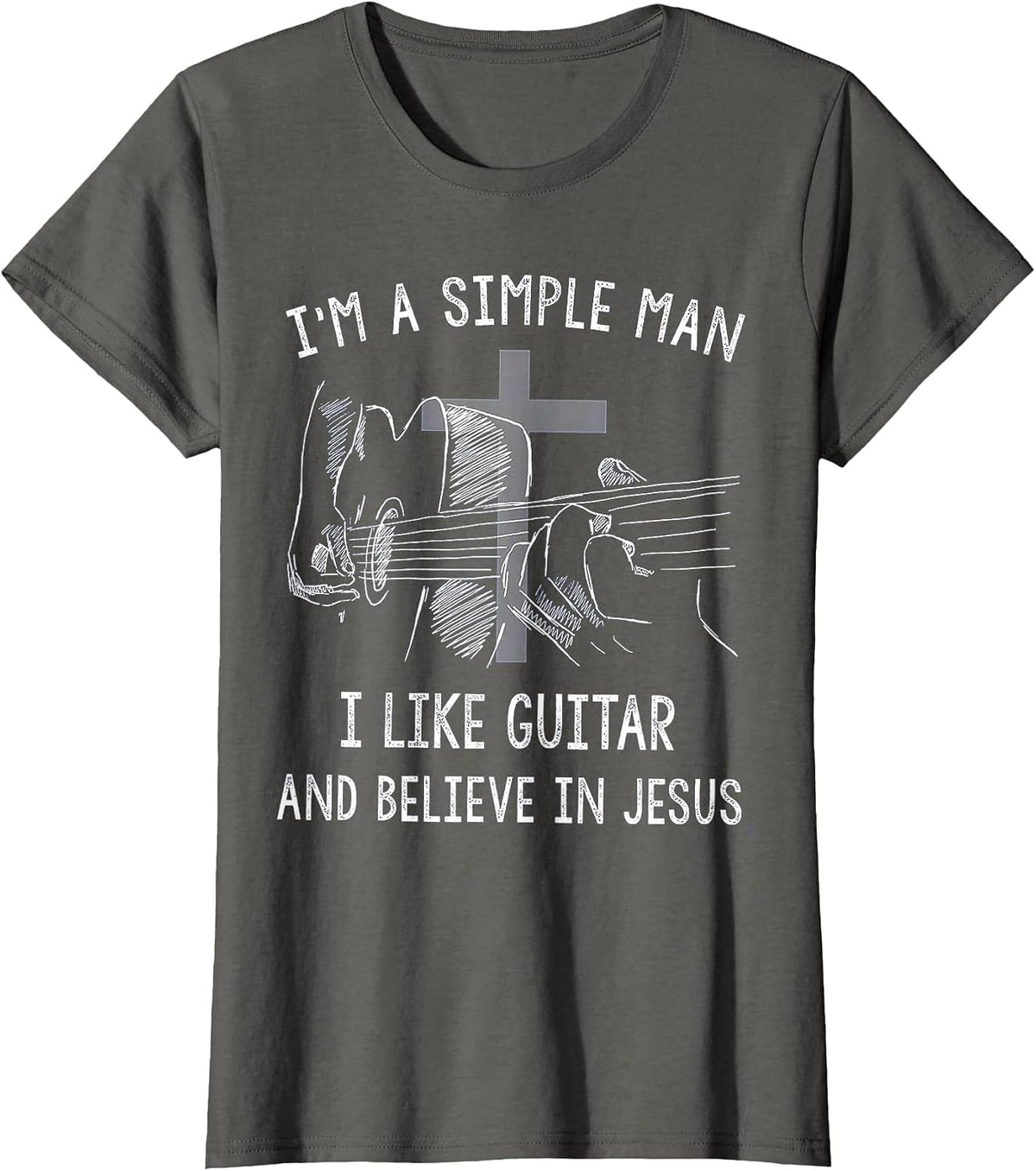 I'm A Simple Man I Like Guitar and Believe in Jesus T-Shirt - Asphalt Grey
