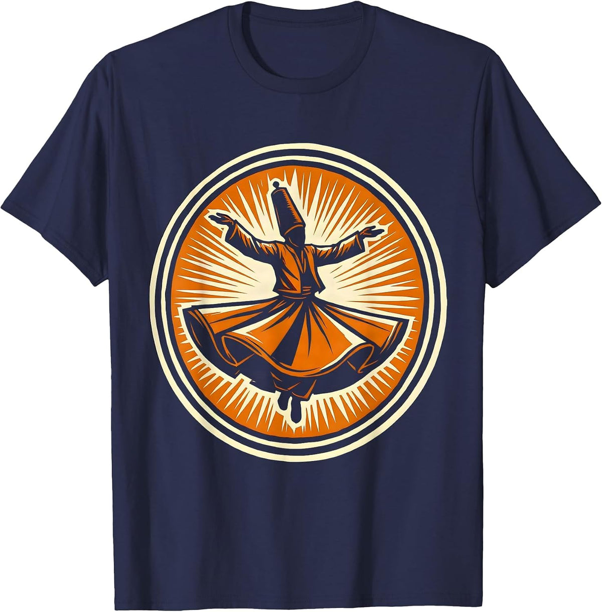 Sufi Dervish Whirling Spiritual Art Design T-Shirt - Navy Blue