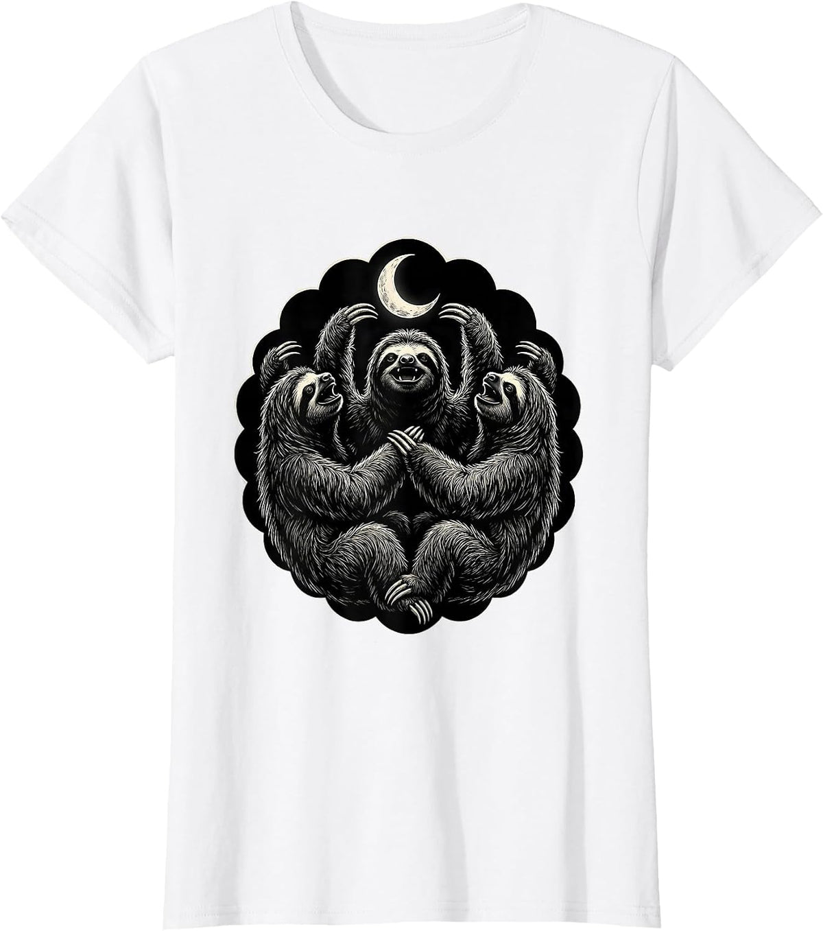 Three Sloth Moon Howling Meme Absurd Humor T-Shirt - White