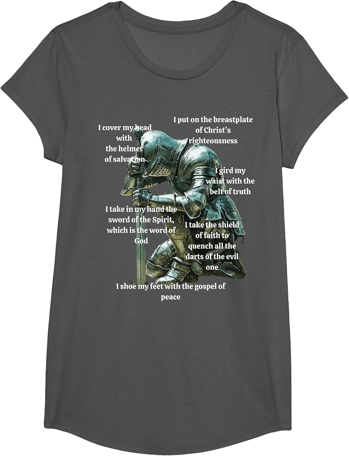 Armor of God Christian Design, Shield of Faith T-Shirt - Girls Asphalt Grey