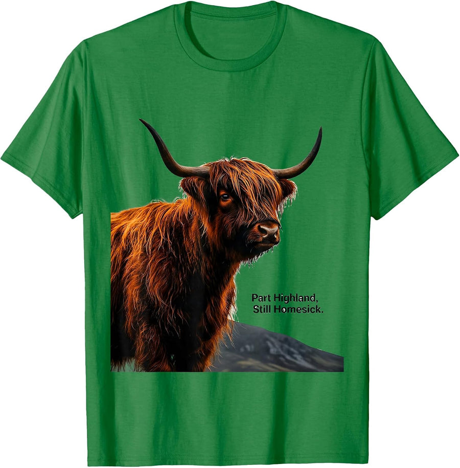 Men's Part Highland Still Homesick Cute Highland Cow Scottish T-Shirt - Kelly Green