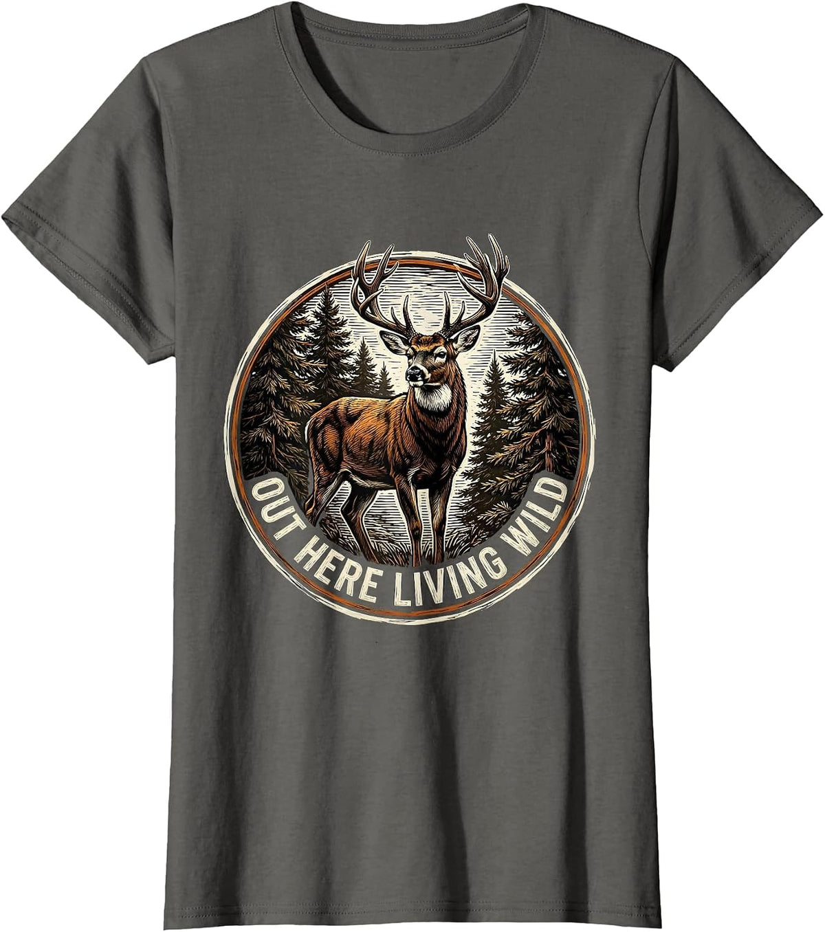Women's Out Here Living Wild Hunting Graphic Design T-Shirt - Asphalt Grey