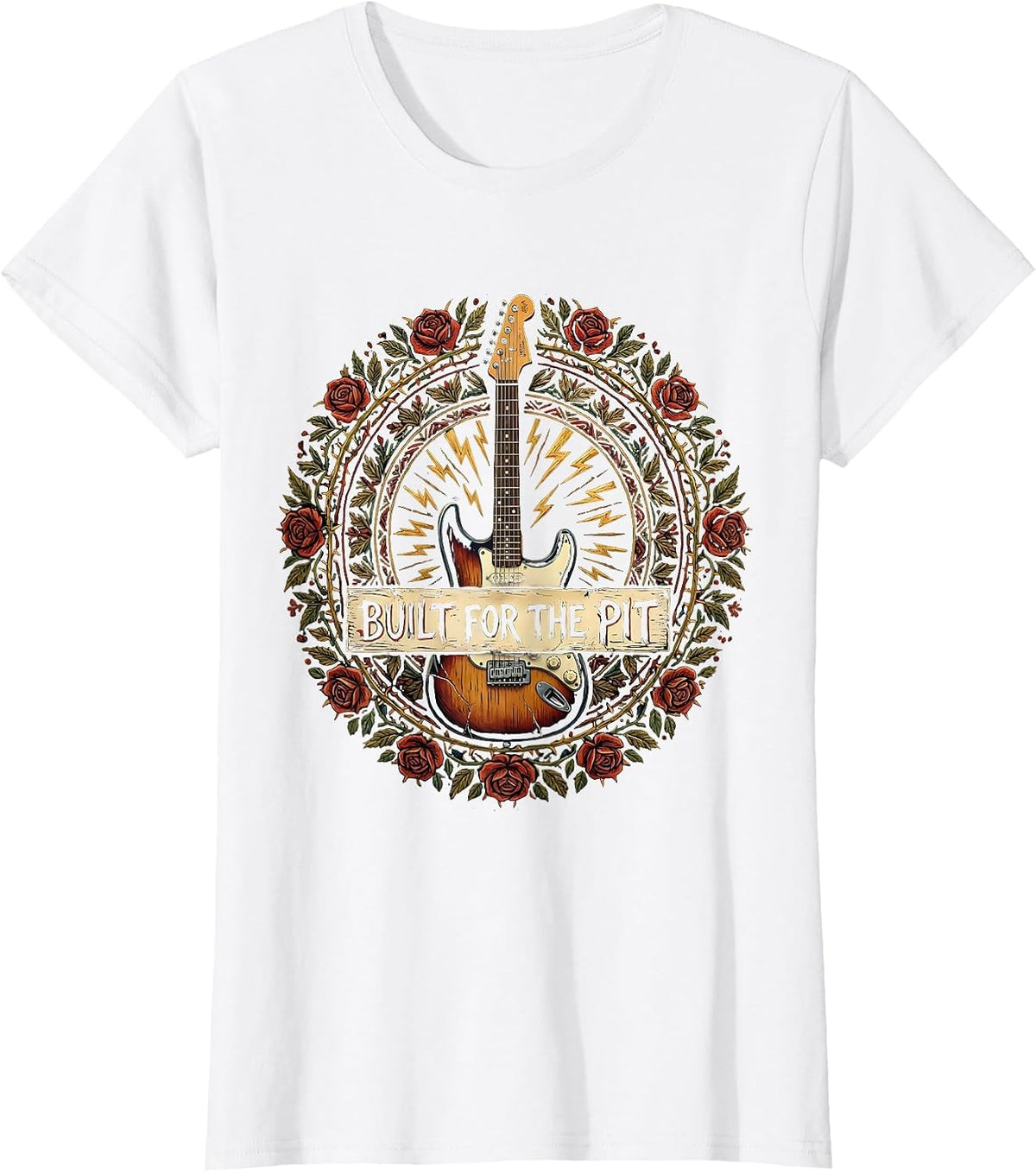 Built for the Pit Rock and Roll Graphic Design T-Shirt - White