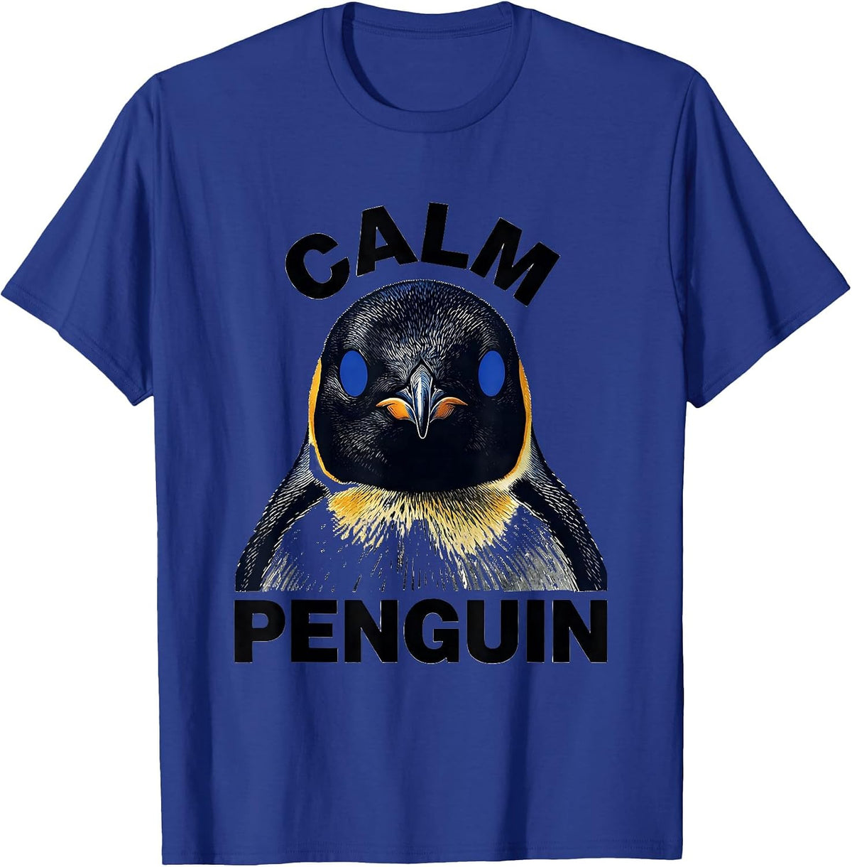 Calm Penguin Linocut Funny Animal Lover Novelty T-Shirt - Royal Blue