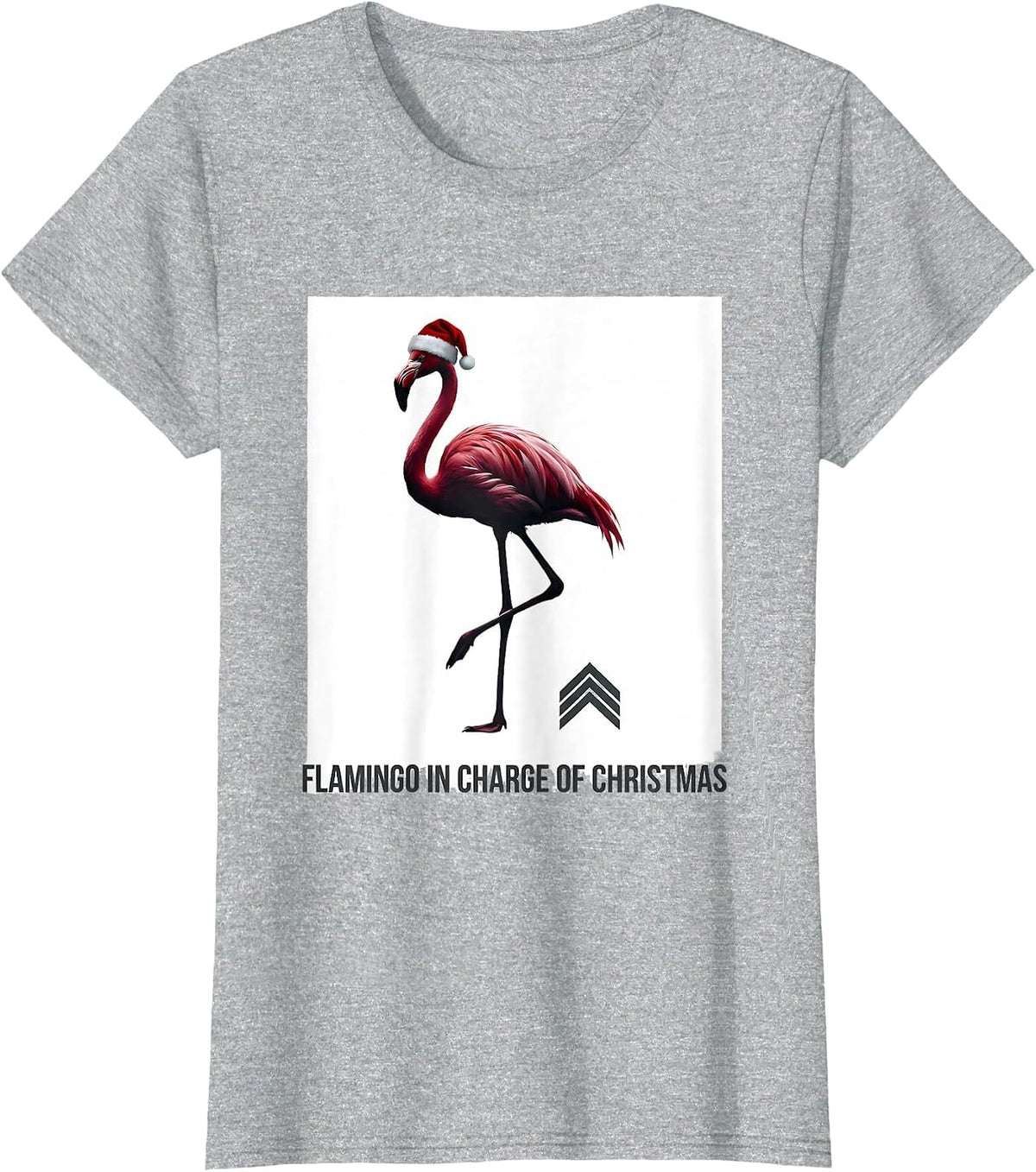 Women's Flamingo in Charge of Christmas Funny Animal Lover Holiday T-Shirt - Heather Grey
