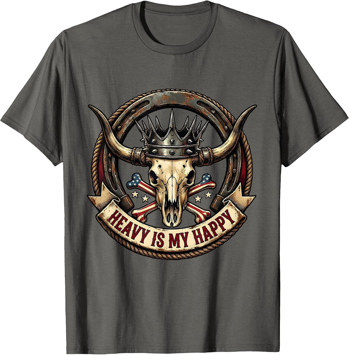 Men's Heavy Is My Happy Heavy Metal Music Design T-Shirt - Asphalt Grey