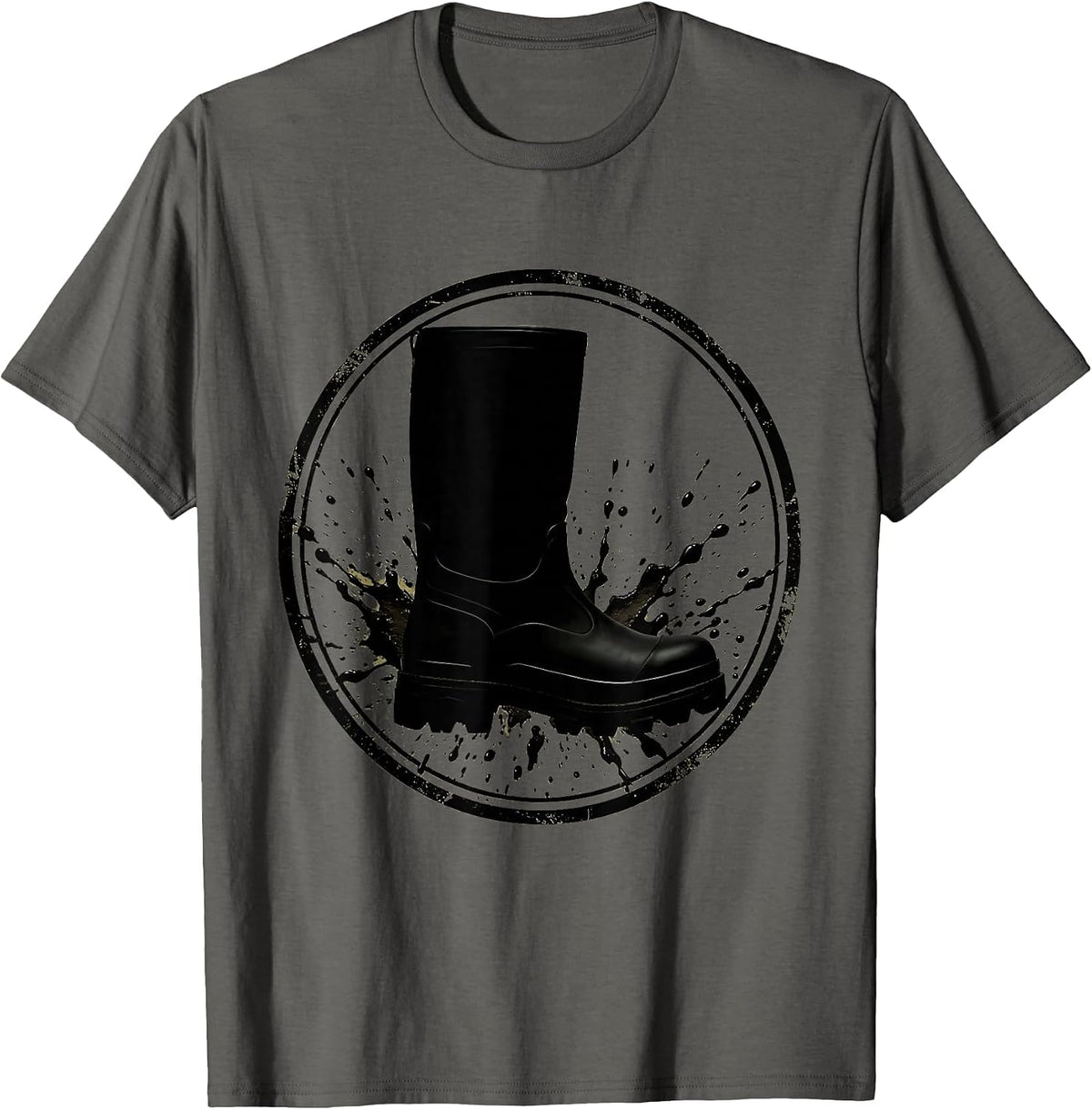 Camo Hunting Boot with Mud Splatter Graphic T-Shirt - Asphalt Grey