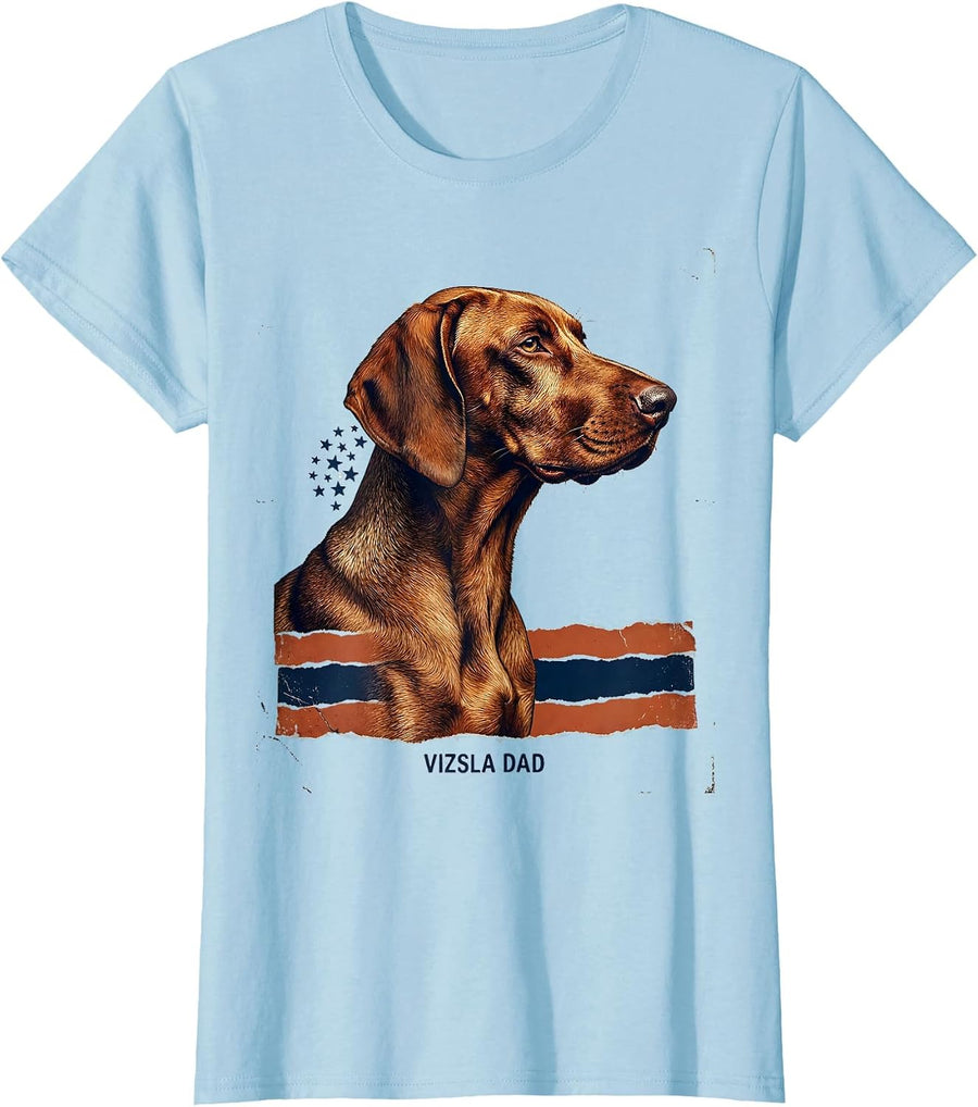 Women's Vizsla Dad Distressed Patriotic Dog Breed Pride 4th Of July T-Shirt - Baby Blue