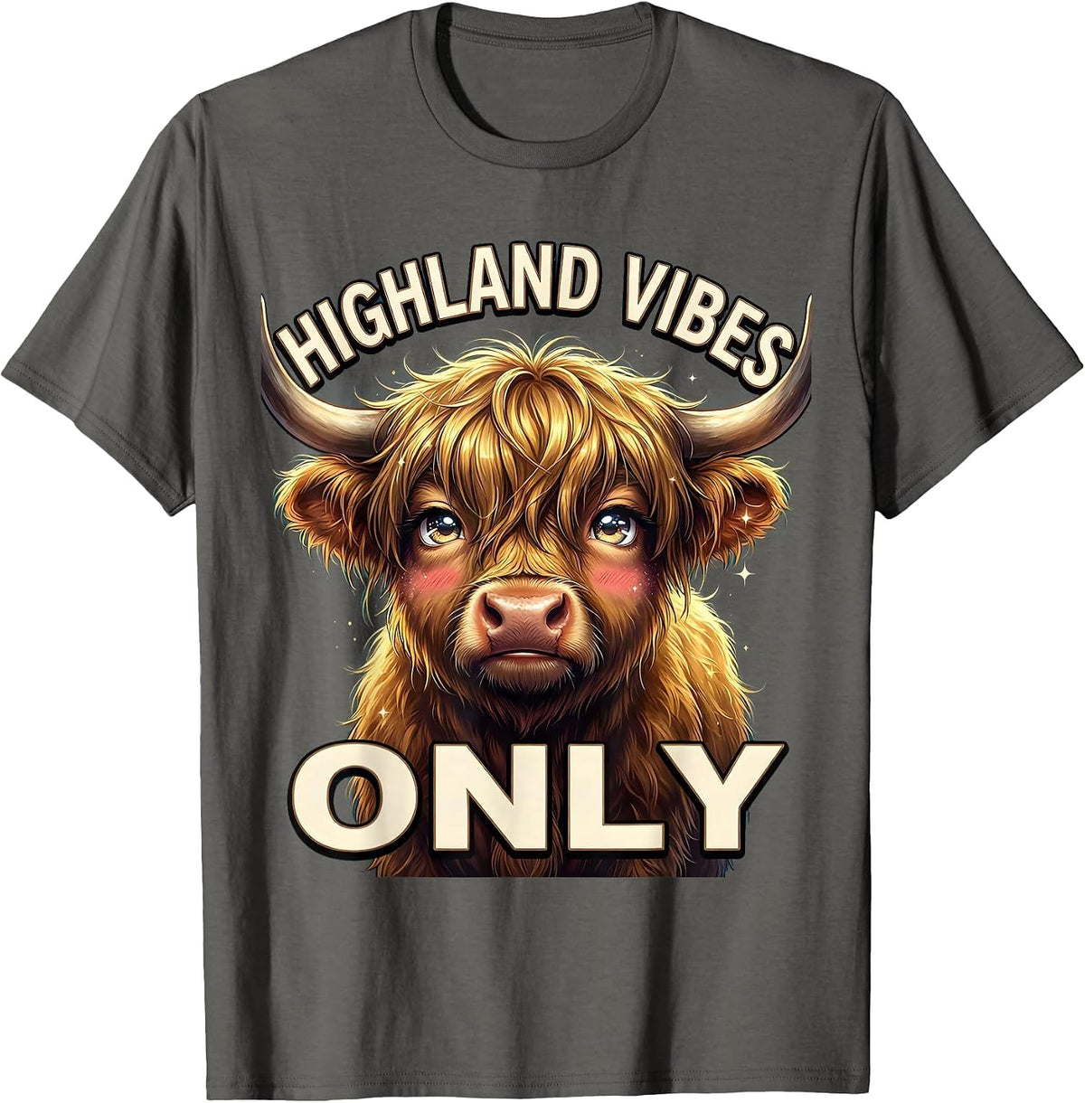 Men's Highland Vibes Only Highland Cow Graphic Design T-Shirt - Asphalt Grey