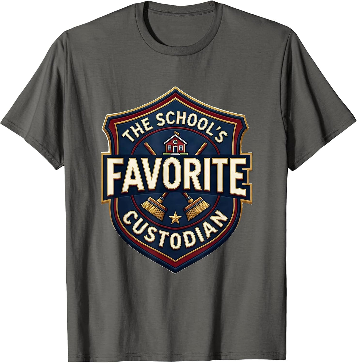 The School's Favorite Custodian Funny Custodian Appreciation T-Shirt - Asphalt Grey