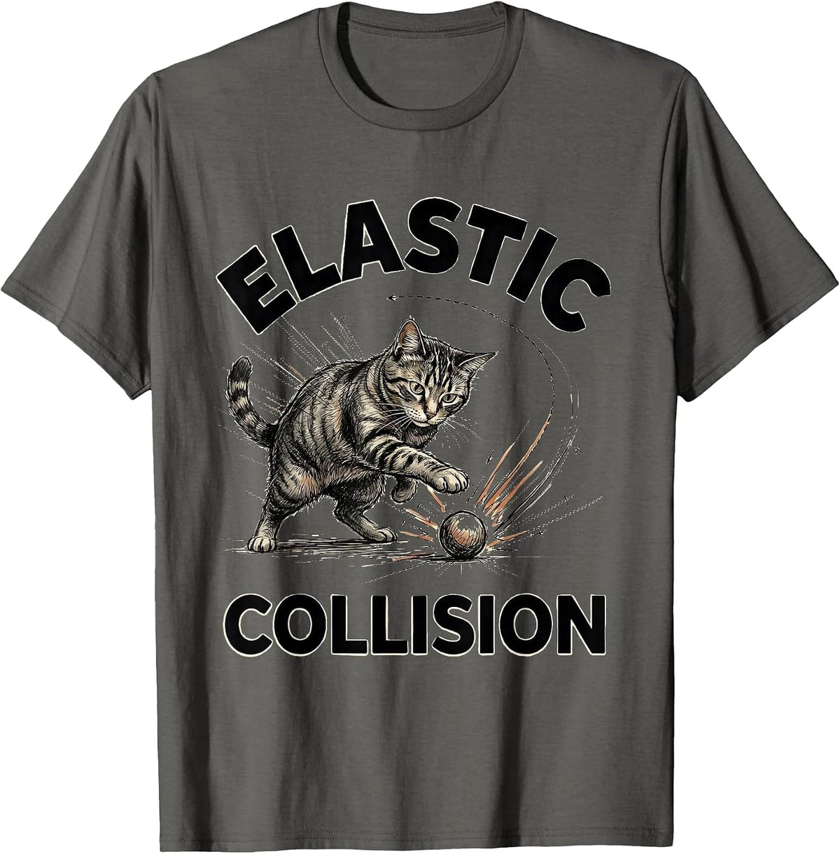 Elastic Collision Funny Cat Physics Humor Design For Cat T-Shirt - Asphalt Grey