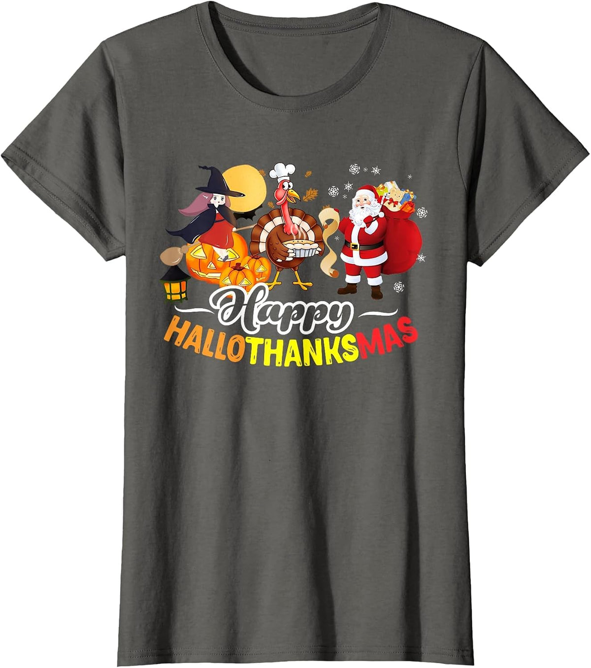 Hallo Thanks Mas Shirt Halloween Turkey Thanksgiving Xmas T-Shirt - Asphalt Grey
