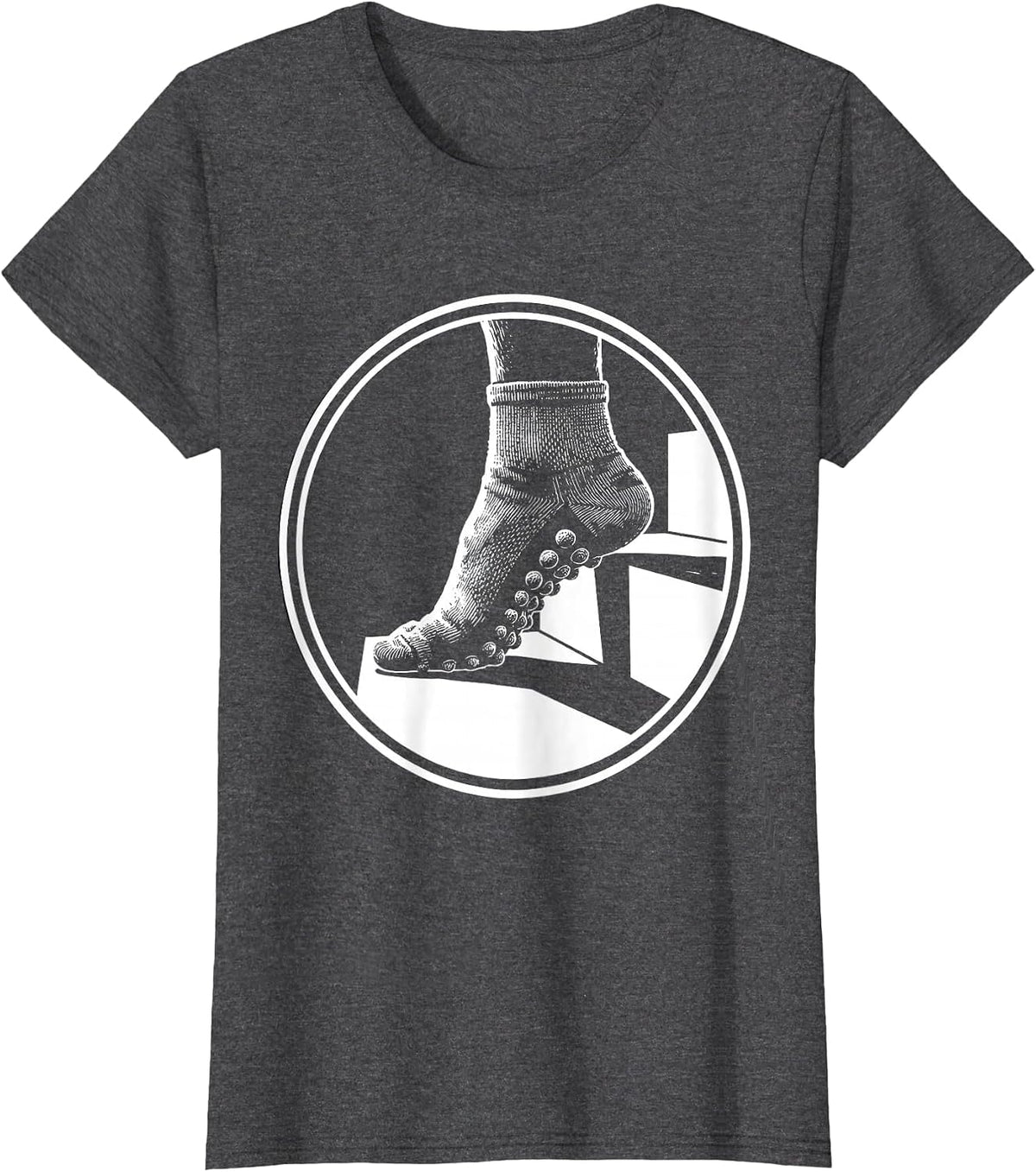 Women's Non-Slip Grip Socks on Stairs Fall Prevention T-Shirt - Dark Heather Grey