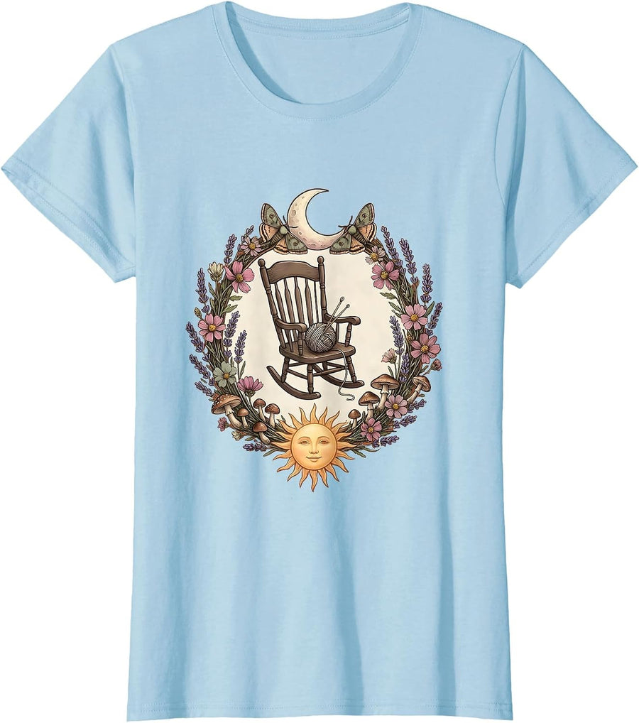Women's Nana Knitting in Rocking Chair Graphic T-Shirt - Baby Blue