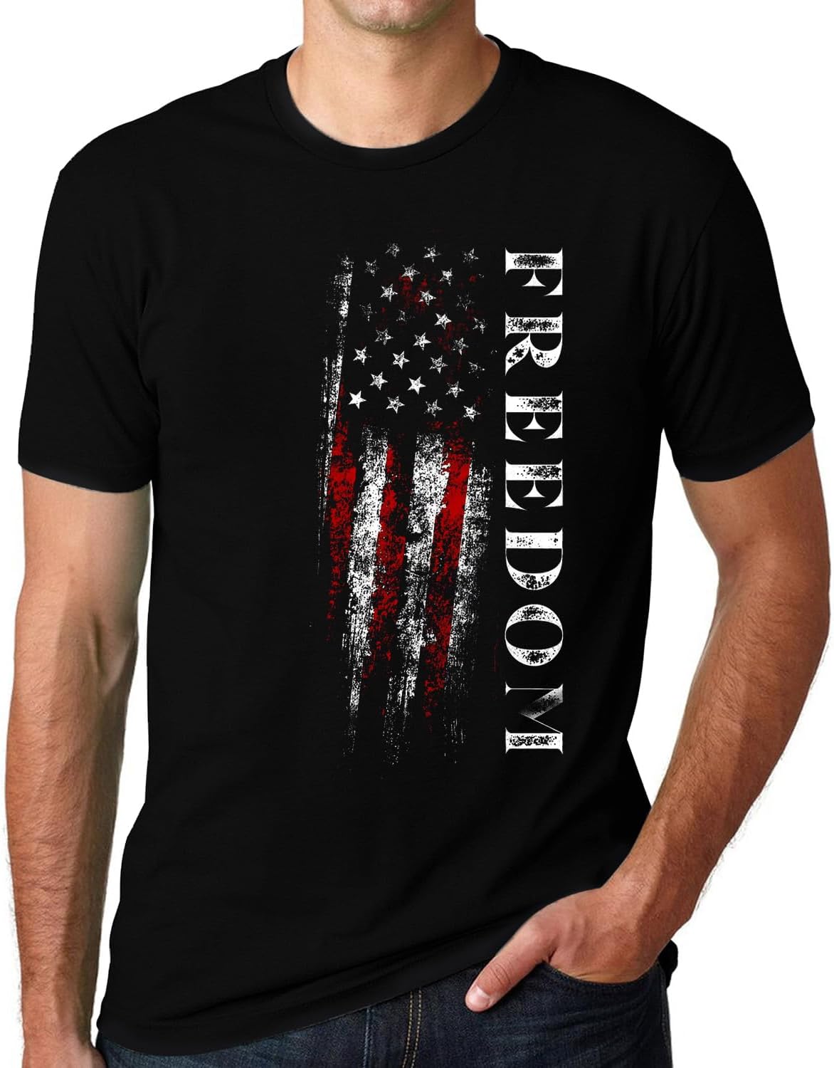 4th of July Shirts for Men USA Patriotic American Flag Freedom Tee - Black