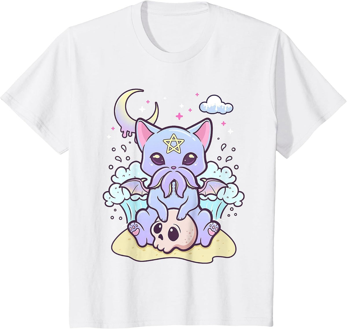Kawaii Pastel Goth Cute Scary Creature Skull T-Shirt - White