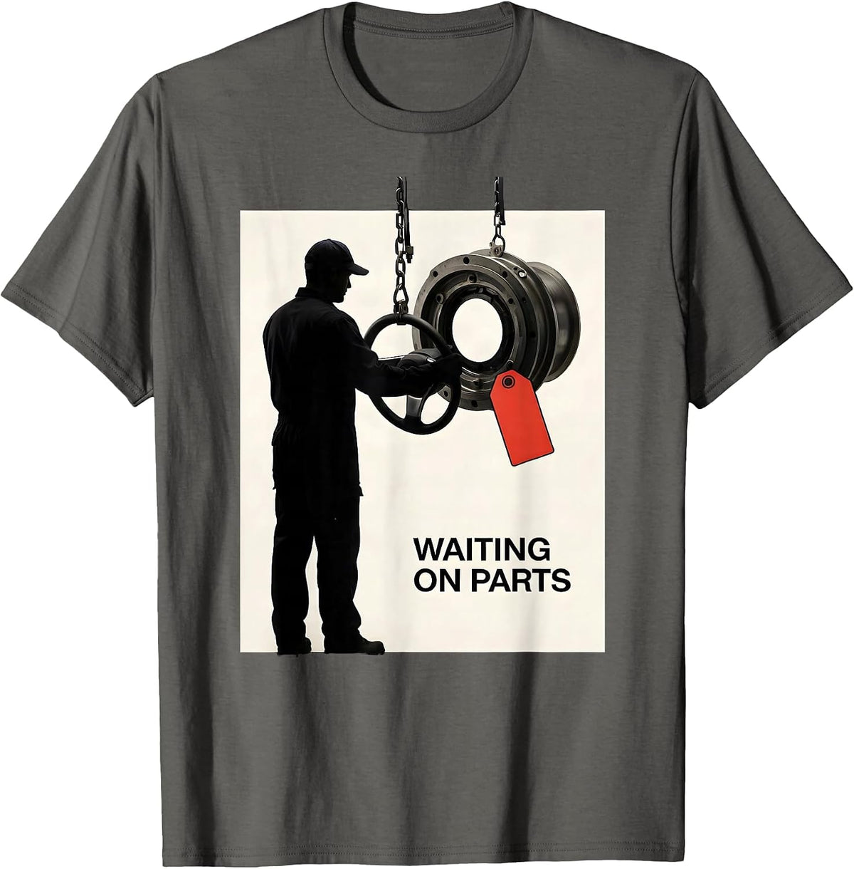 Men's Waiting On Parts Funny Mechanic Auto Repair Technician T-Shirt - Asphalt Grey