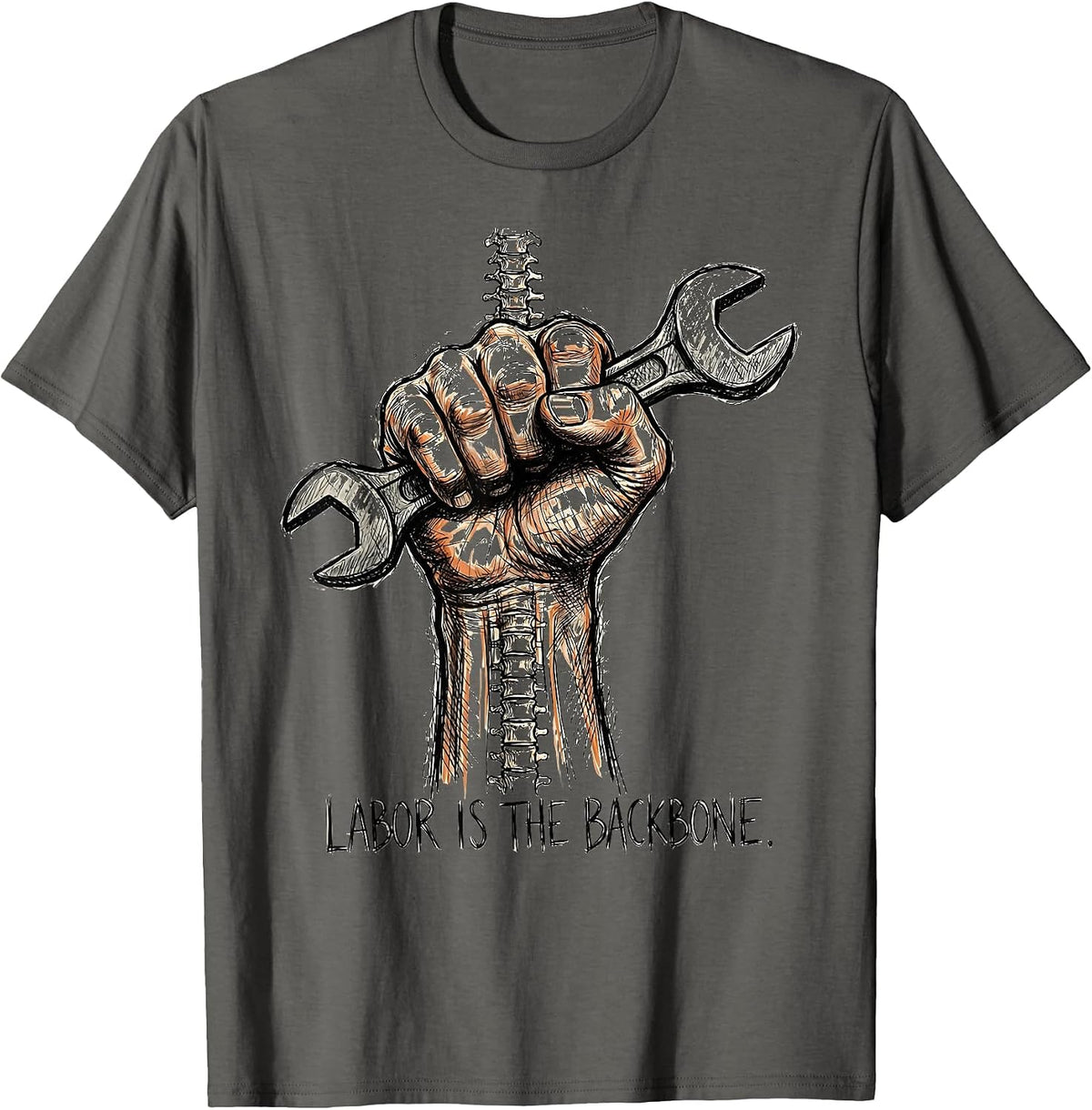 Labor Is the Backbone Labor Day Graphic Design T-Shirt - Asphalt Grey
