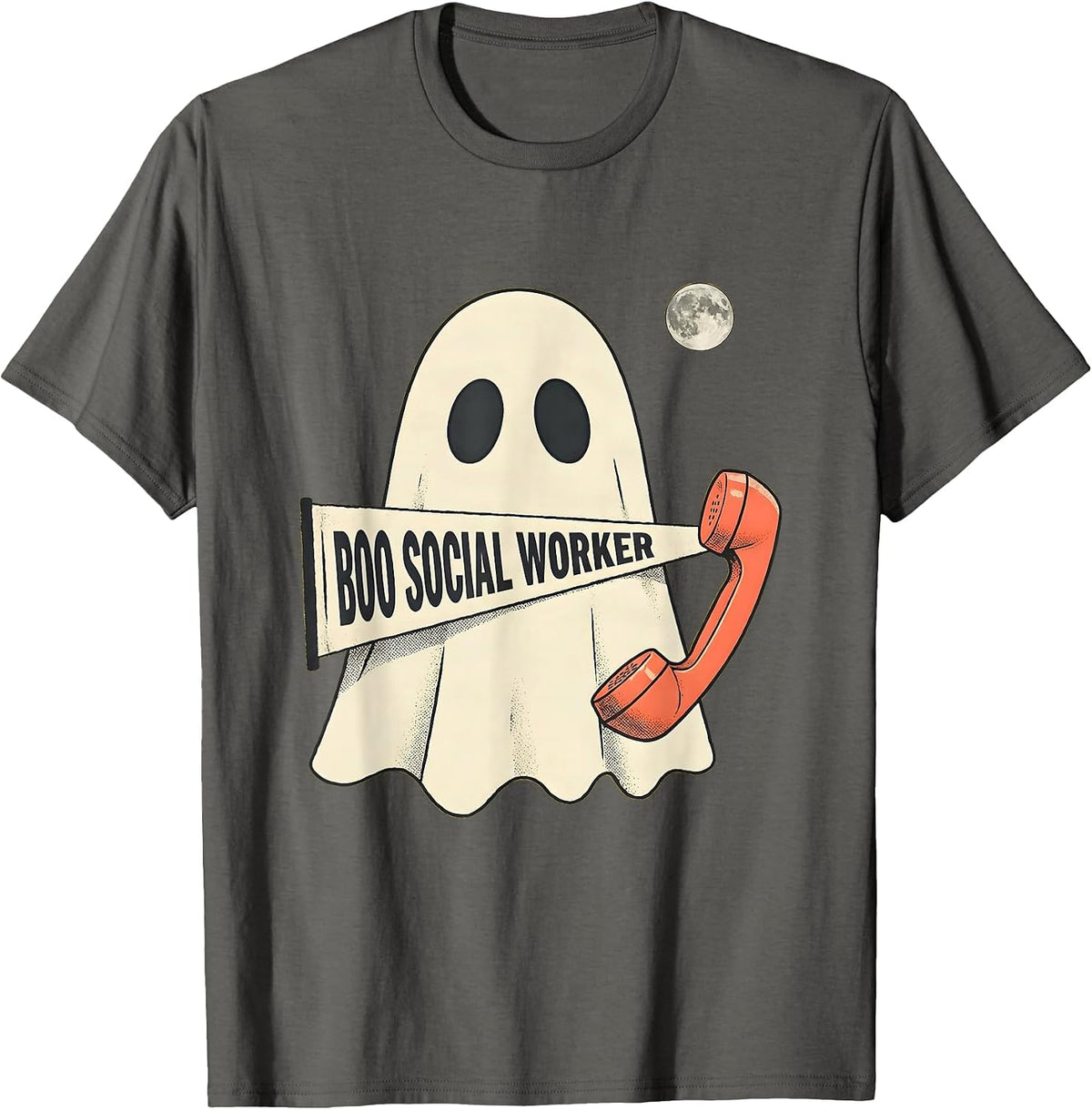 Boo Social Worker Midcentury Modern Cute Ghost Occupation T-Shirt - Asphalt Grey