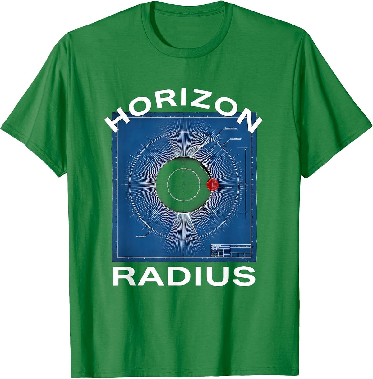 Men's Horizon Radius Technical Blueprint Astrophysics Science T-Shirt - Kelly Green
