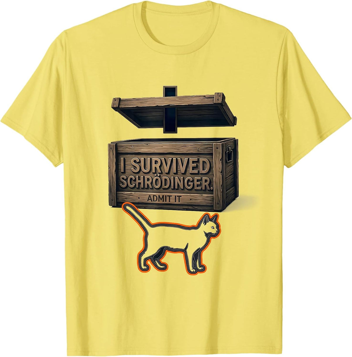 Men's I Survived, Schrödinger Admit It Funny Quantum Physics T-Shirt - Lemon Yellow