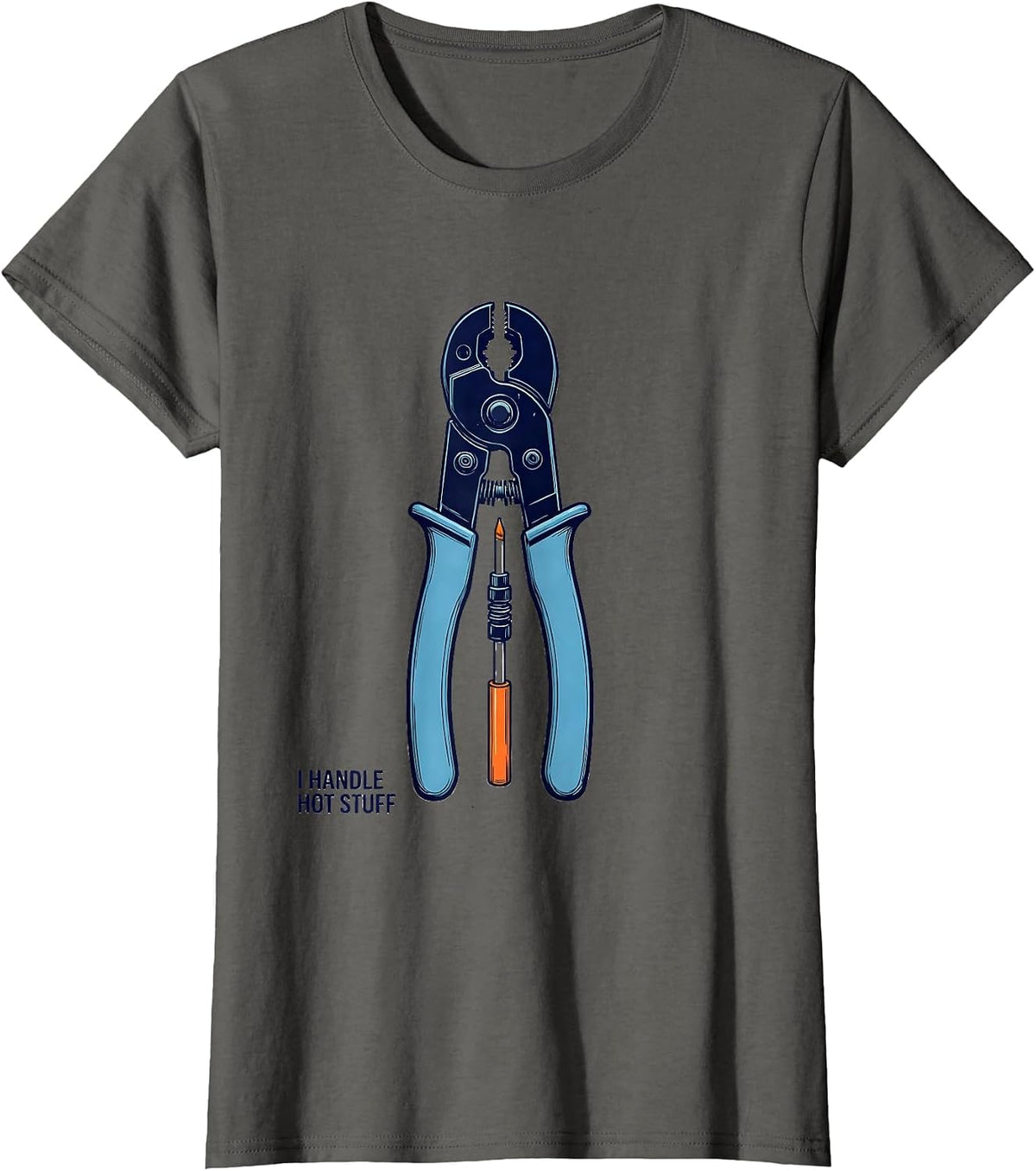 Women's I Handle Hot Stuff Funny Electrician Lineman Engineer T-Shirt - Asphalt Grey