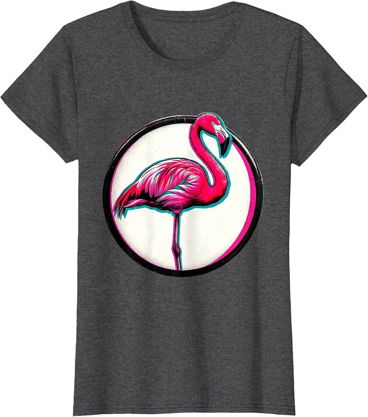 Women's Sealed Flamingo Badge Retro Novelty Bird Lover Gift T-Shirt - Dark Heather Grey